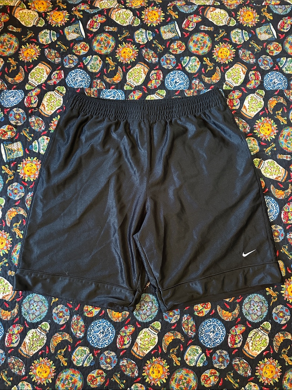 Nike Men’s Black Mesh Athletic Shorts with White Swoosh EUC